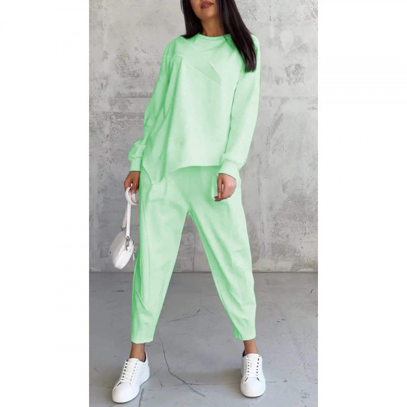 Women's Long-Sleeve Sweatshirt with Irregular Hem and Matching Pants