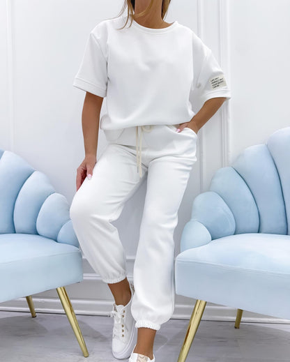 Women's Casual Set with Solid Top and Pants