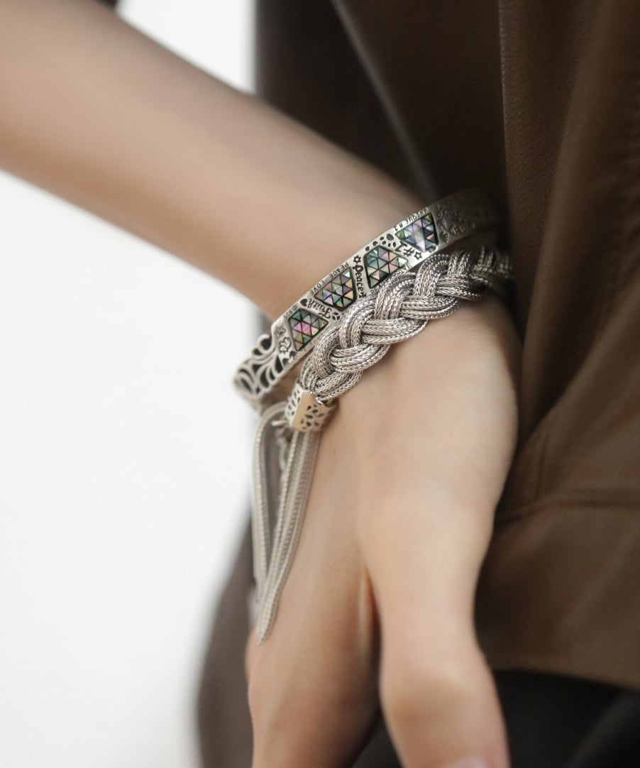 Stylish Silk Silver Woven Charm Bracelet with Tassel
