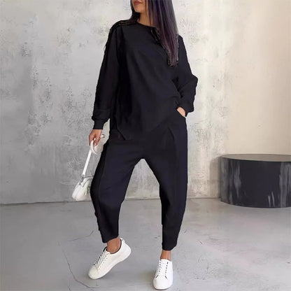 Women's Long-Sleeve Sweatshirt with Irregular Hem and Matching Pants