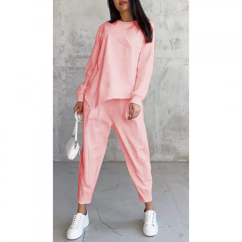 Women's Long-Sleeve Sweatshirt with Irregular Hem and Matching Pants