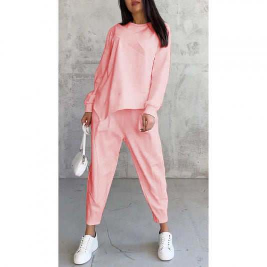 Women's Long-Sleeve Sweatshirt with Irregular Hem and Matching Pants