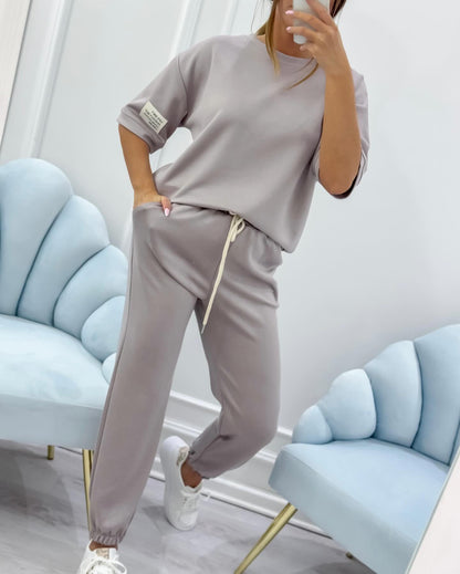 Women's Casual Set with Solid Top and Pants