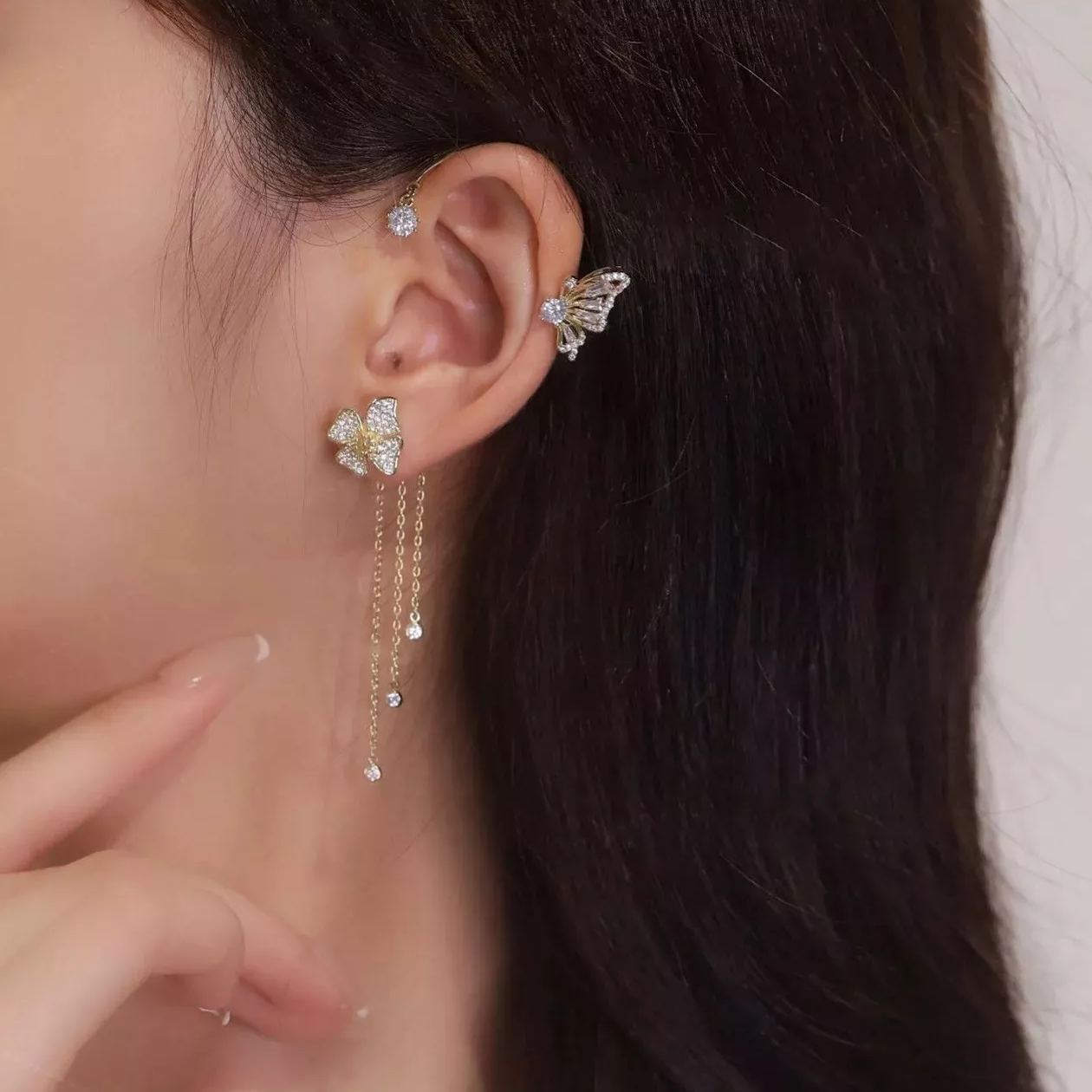 Ear Clips with Butterfly and Flower Design - No Piercing Required