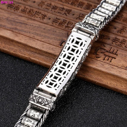 925 Sterling Silver Bracelet with Six Signs of Truth Vajra with Rotating Drum