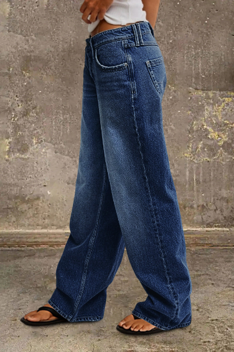 Wash Mid Waist Straight Leg Jeans