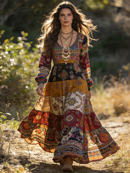 Vintage Boho Embroidered Maxi Dress