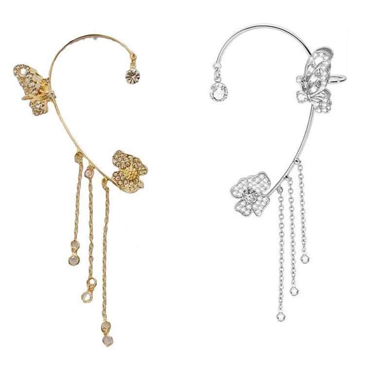 Ear Clips with Butterfly and Flower Design - No Piercing Required