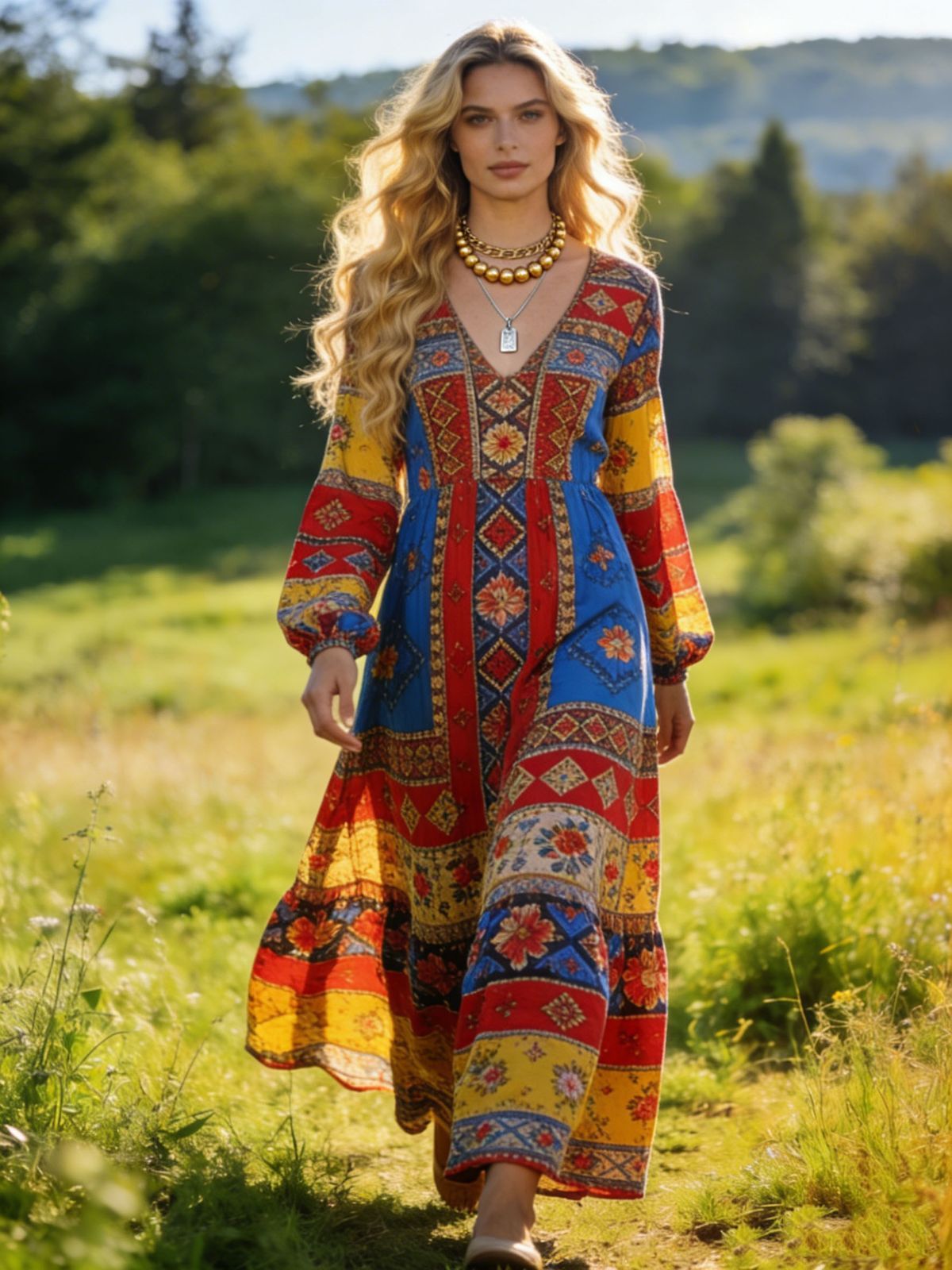 Vintage Boho Embroidered Maxi Dress
