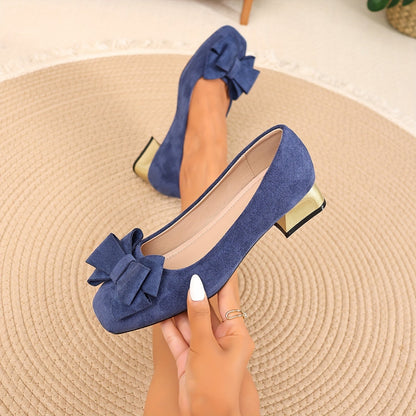 Women’s Fashionable Bow Heels with Elegant Thick Heel