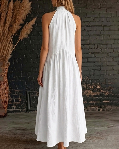 Sleeveless High Neck Solid Maxi Dress 100% Cotton