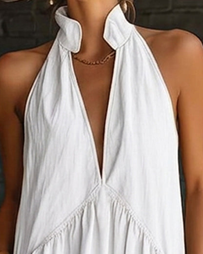 Sleeveless High Neck Solid Maxi Dress 100% Cotton
