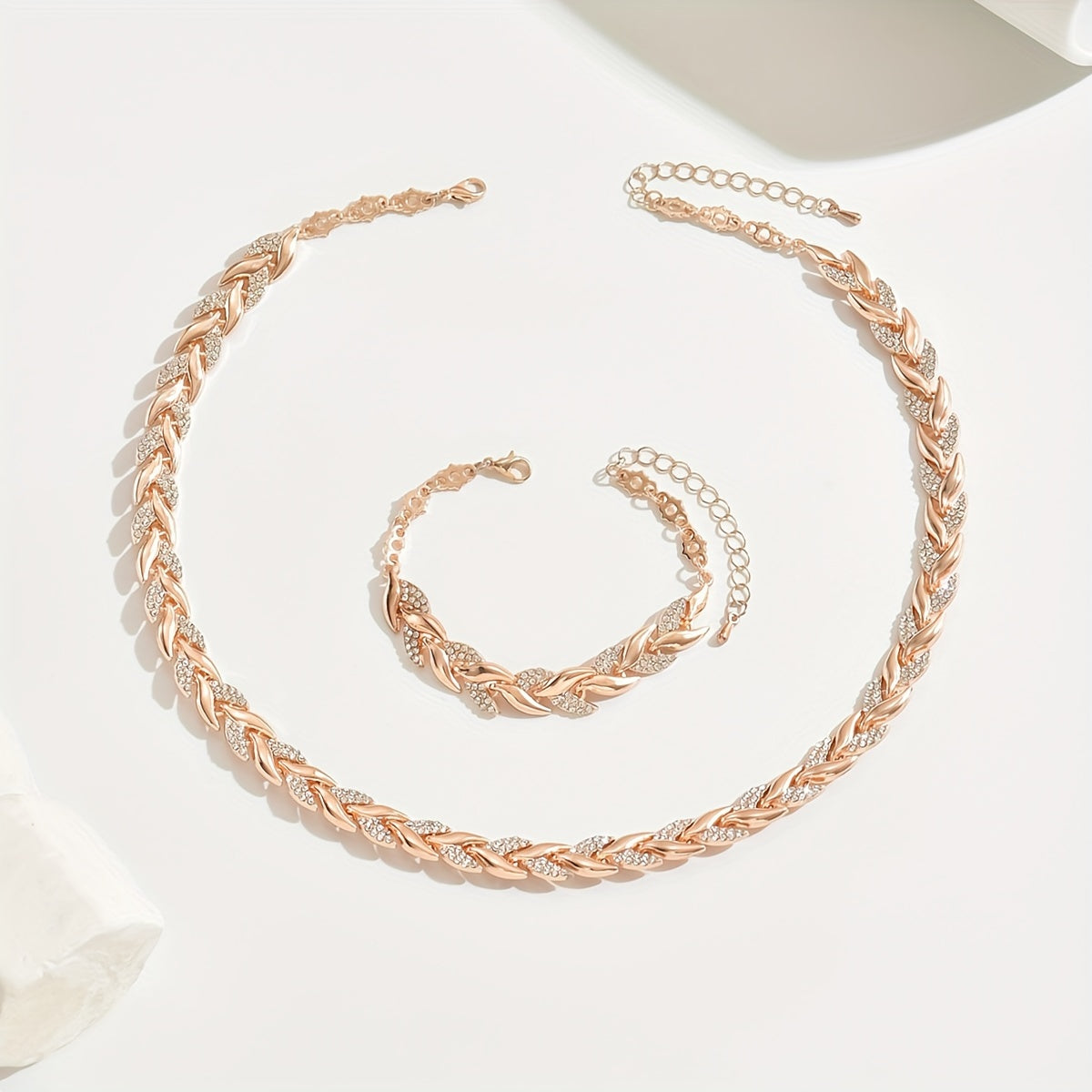 Elegant Fish Tail Jewellery Set with Rhinestones - Necklace & Bracelet