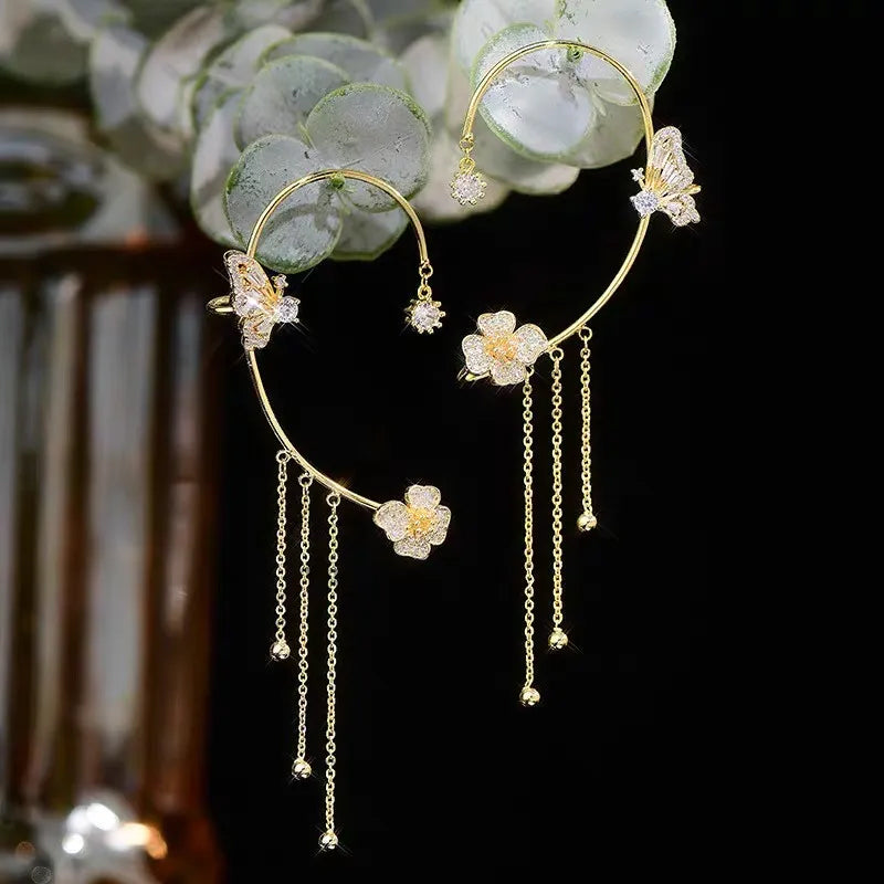Ear Clips with Butterfly and Flower Design - No Piercing Required