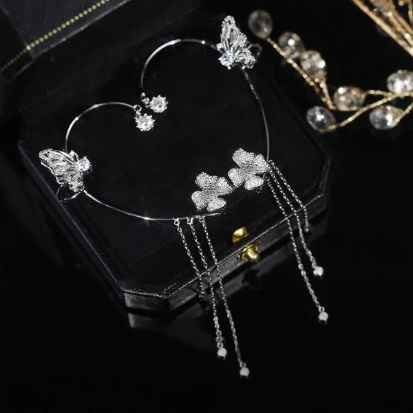Ear Clips with Butterfly and Flower Design - No Piercing Required