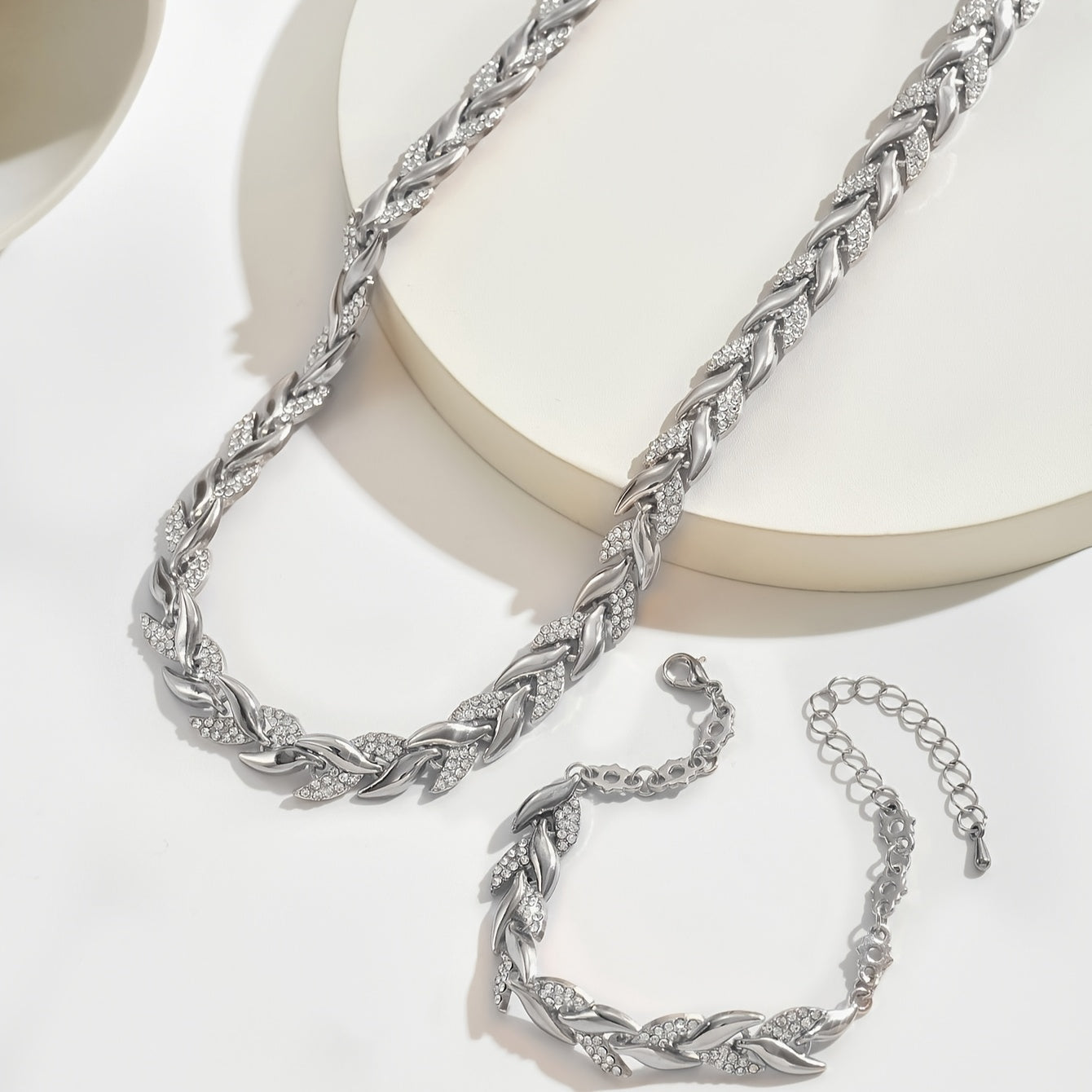Elegant Fish Tail Jewellery Set with Rhinestones - Necklace & Bracelet