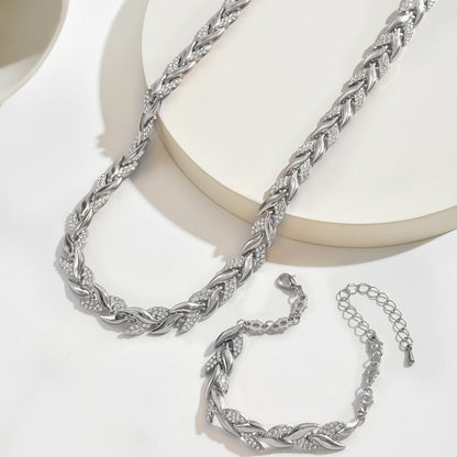 Elegant Fish Tail Jewellery Set with Rhinestones - Necklace & Bracelet