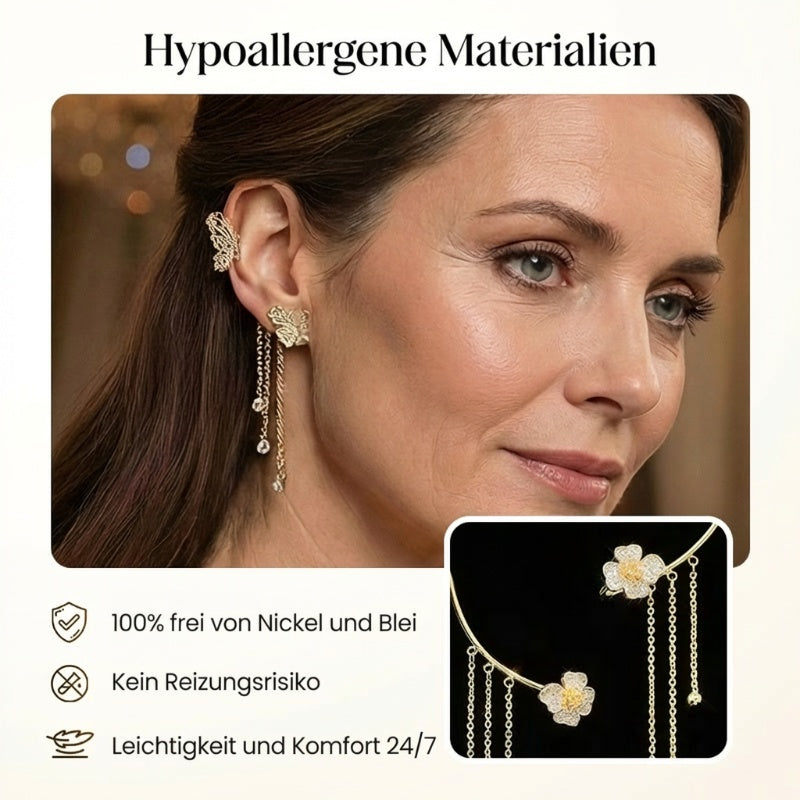 Ear Clips with Butterfly and Flower Design - No Piercing Required
