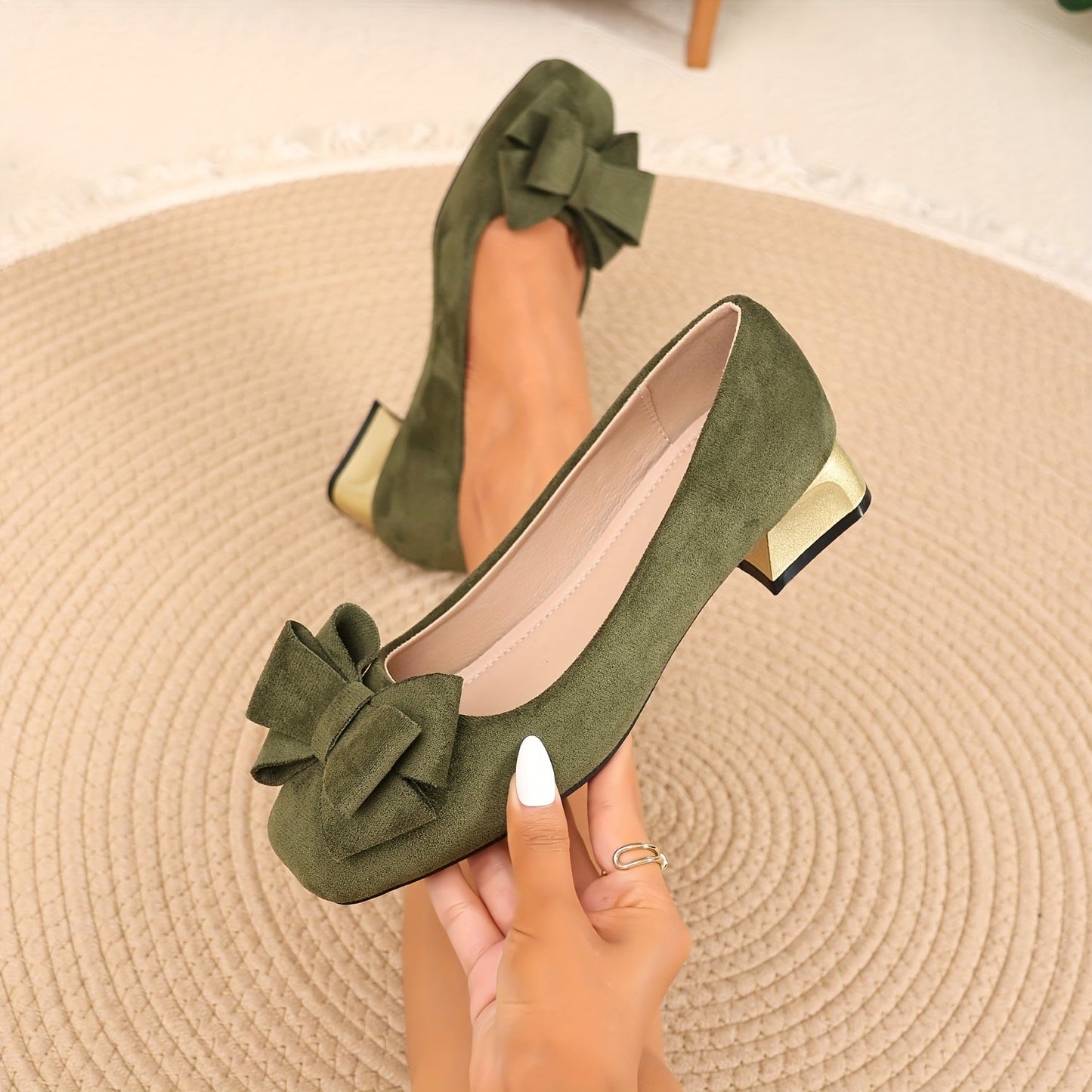 Women’s Fashionable Bow Heels with Elegant Thick Heel
