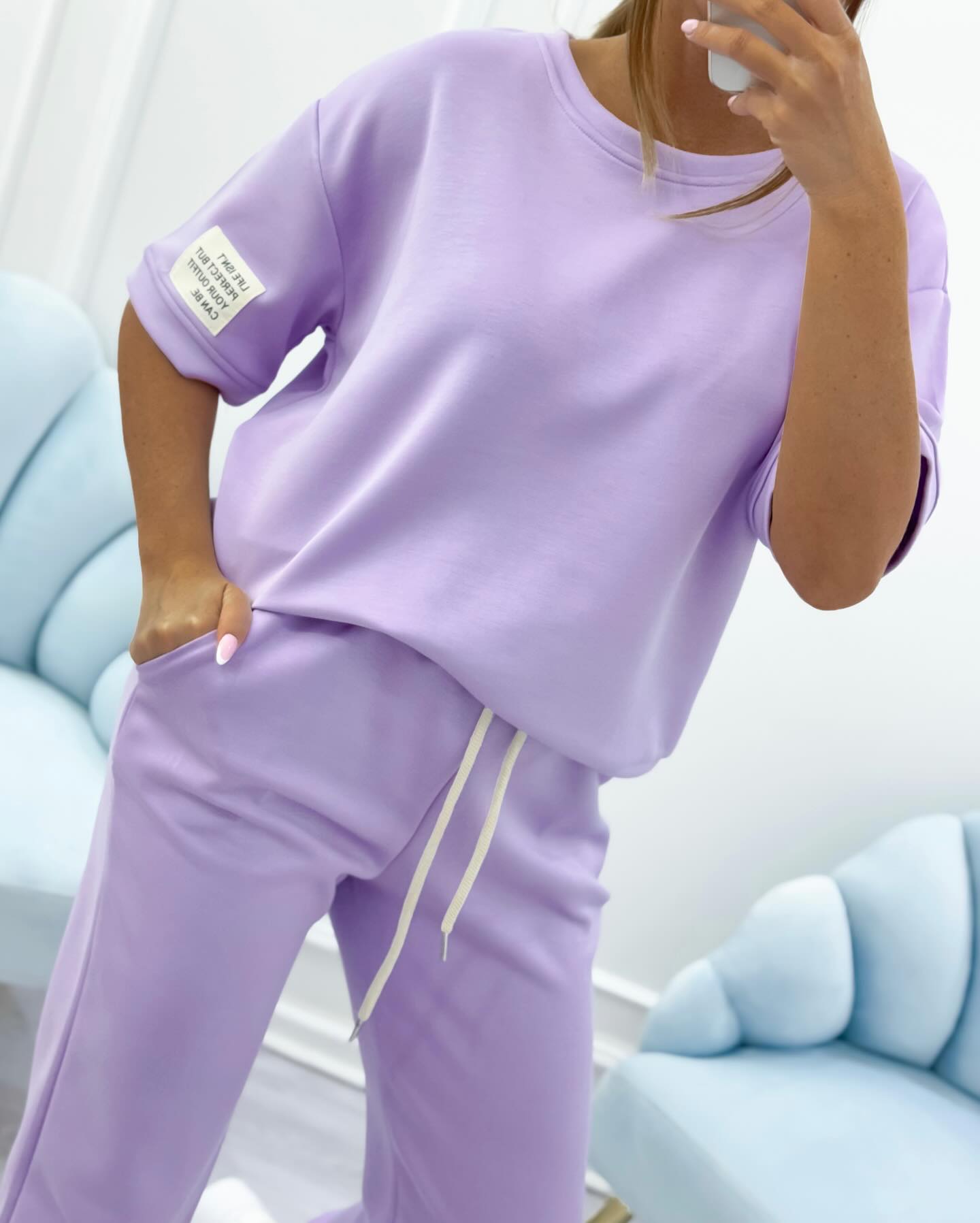 Women's Casual Set with Solid Top and Pants