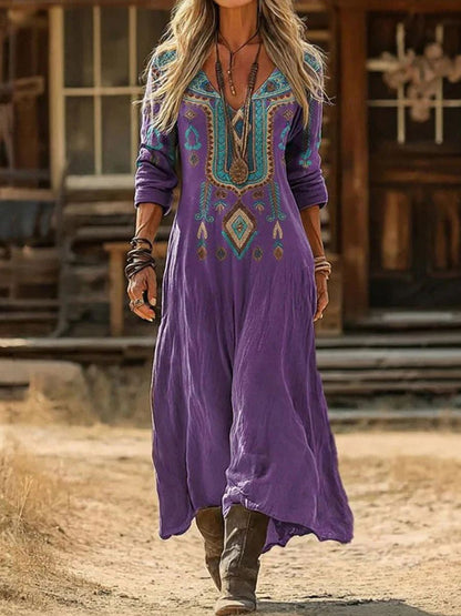 Vintage Boho Embroidered Maxi Dress