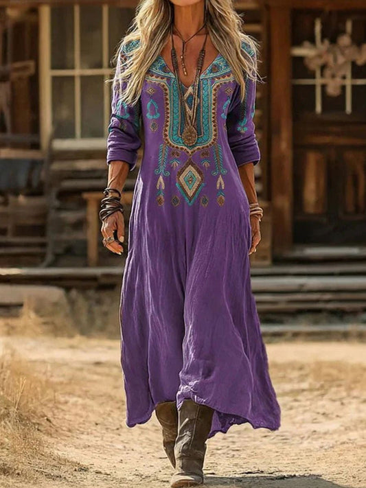 Vintage Boho Embroidered Maxi Dress