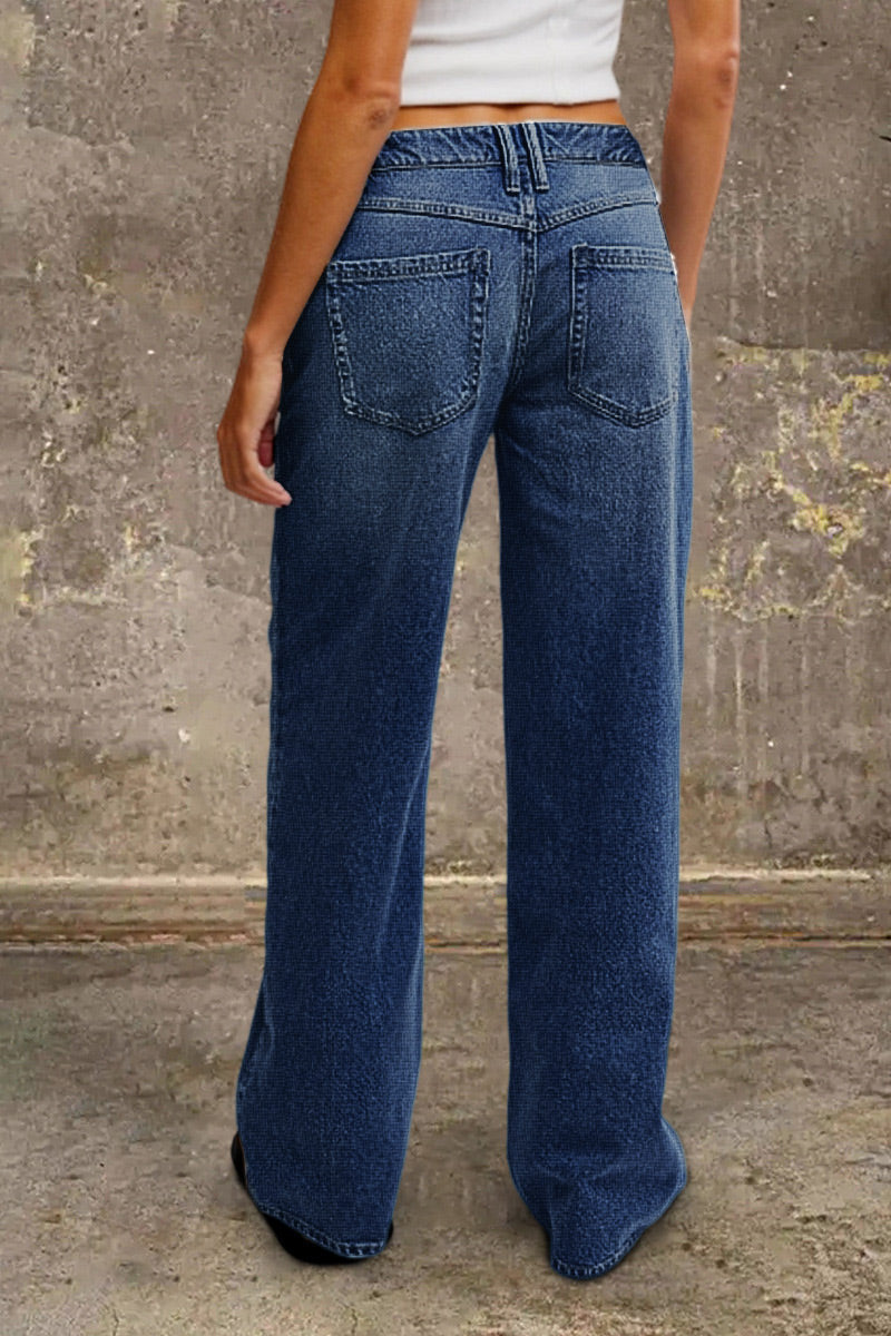 Wash Mid Waist Straight Leg Jeans