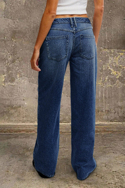 Wash Mid Waist Straight Leg Jeans