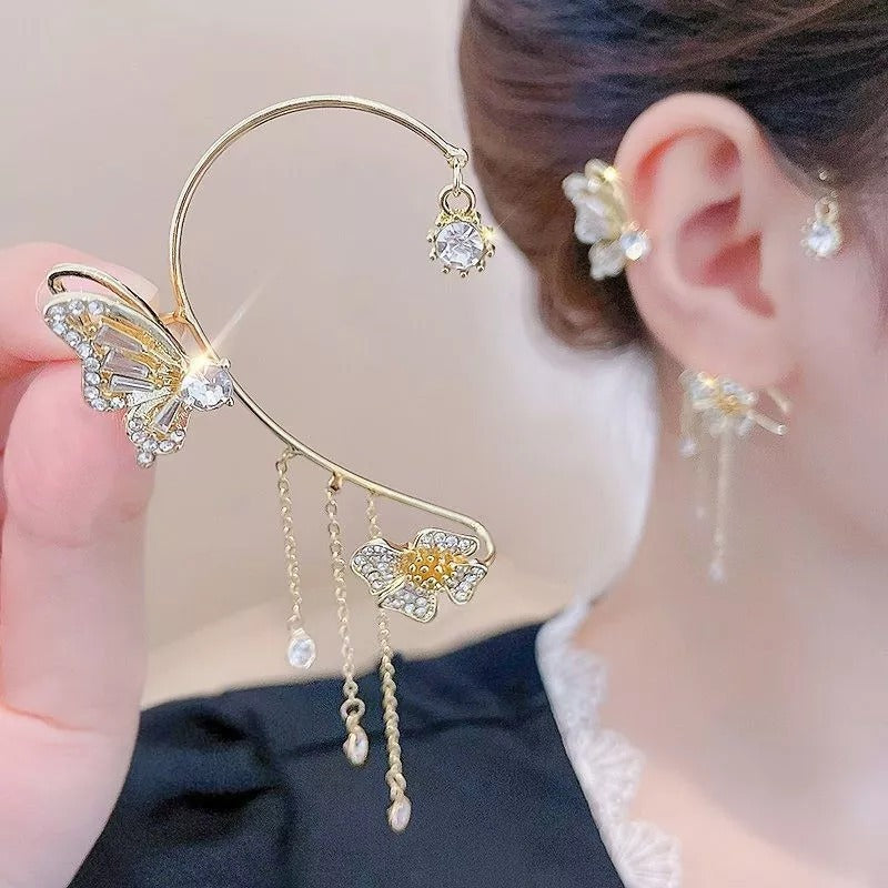 Ear Clips with Butterfly and Flower Design - No Piercing Required