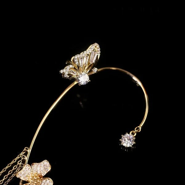 Ear Clips with Butterfly and Flower Design - No Piercing Required