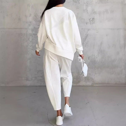 Women's Long-Sleeve Sweatshirt with Irregular Hem and Matching Pants