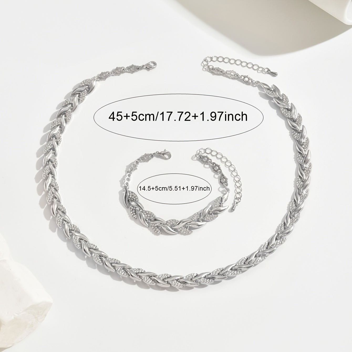 Elegant Fish Tail Jewellery Set with Rhinestones - Necklace & Bracelet