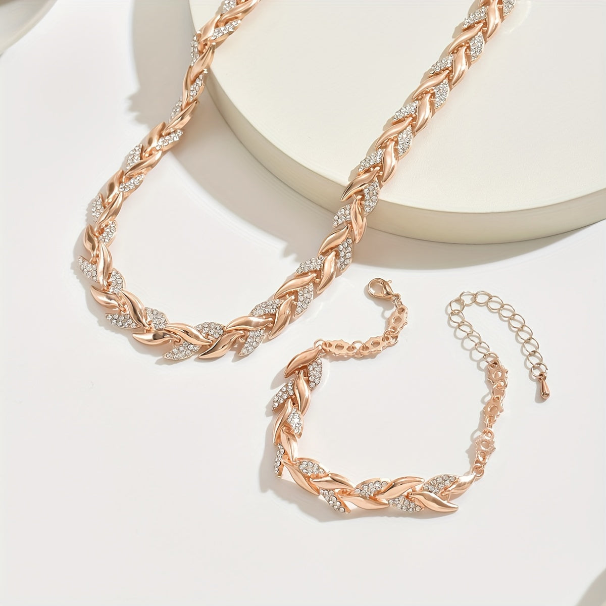 Elegant Fish Tail Jewellery Set with Rhinestones - Necklace & Bracelet
