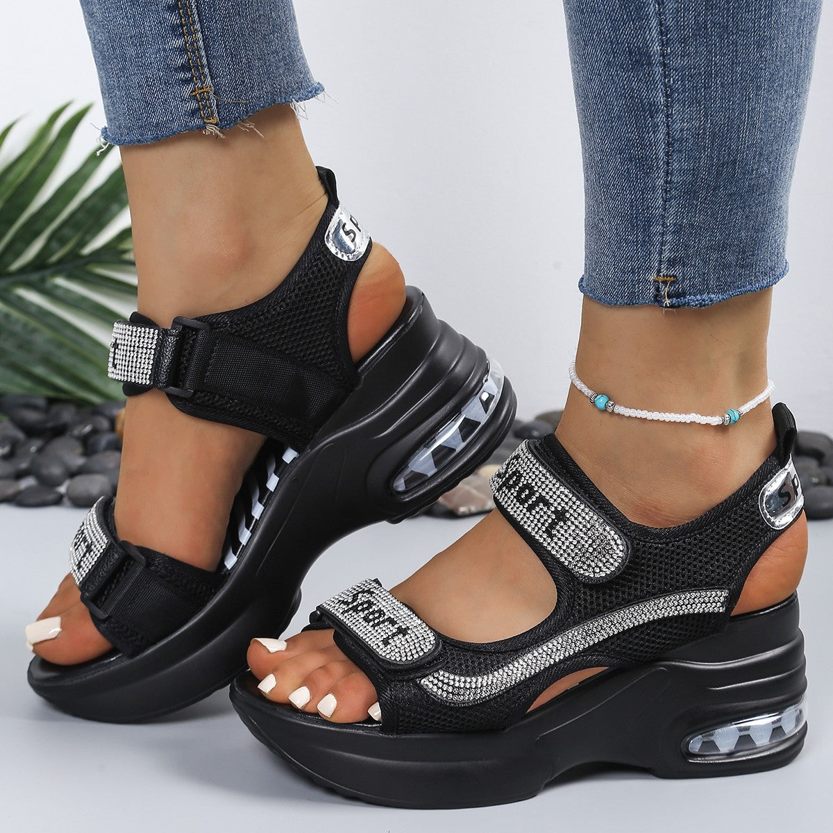 Trendy Women's Orthopedic Platform Sandals with Crystals