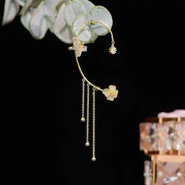 Ear Clips with Butterfly and Flower Design - No Piercing Required