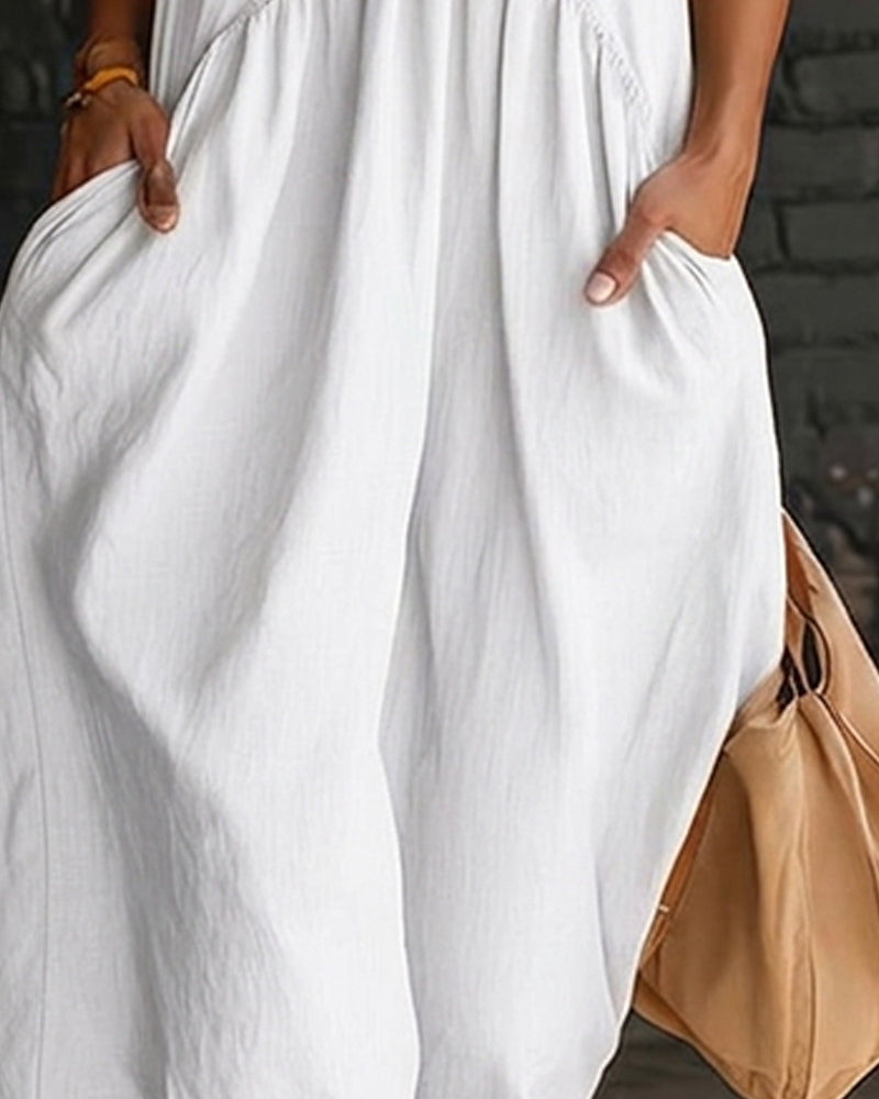 Sleeveless High Neck Solid Maxi Dress 100% Cotton