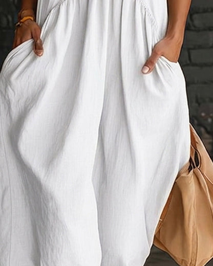 Sleeveless High Neck Solid Maxi Dress 100% Cotton