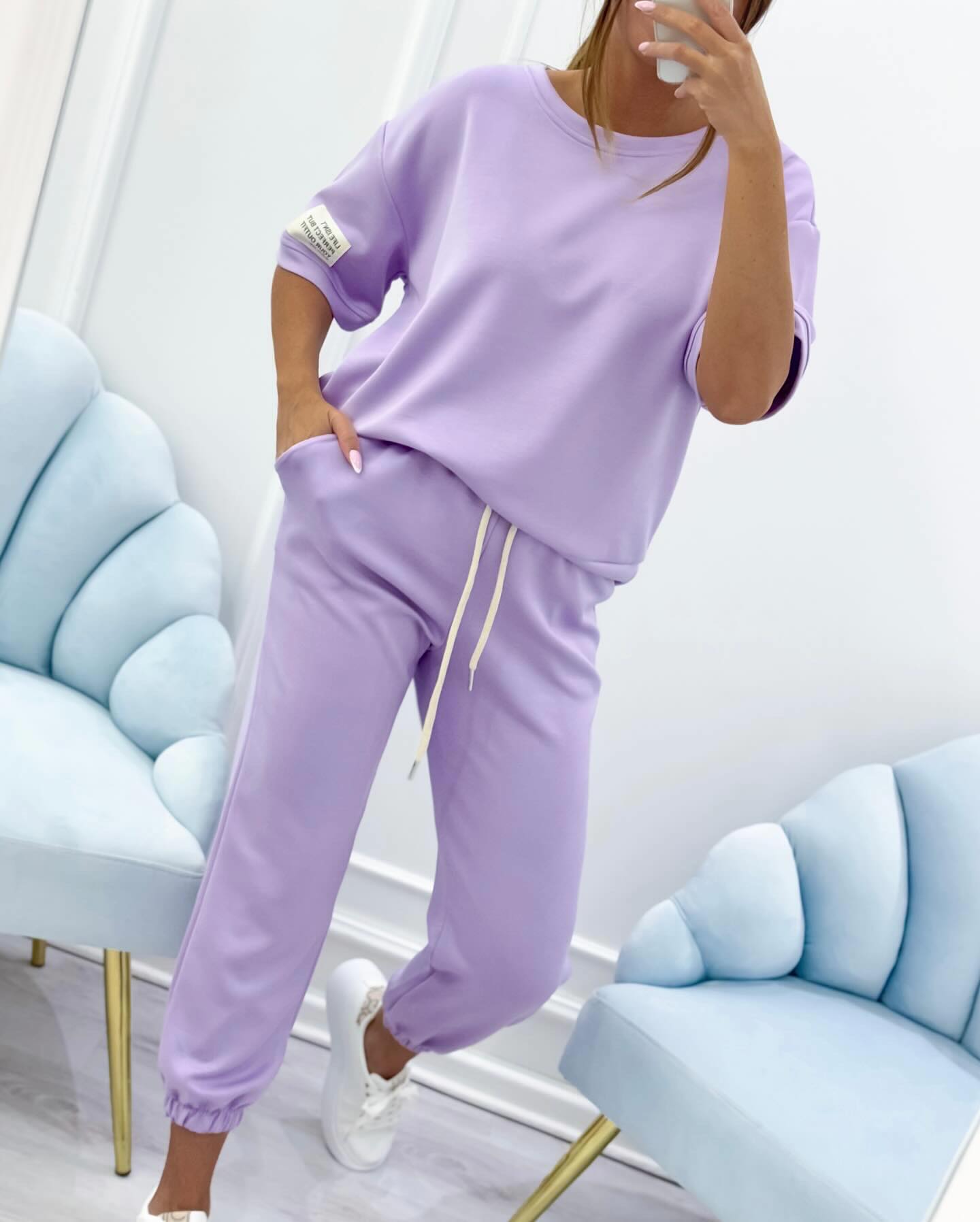 Women's Casual Set with Solid Top and Pants