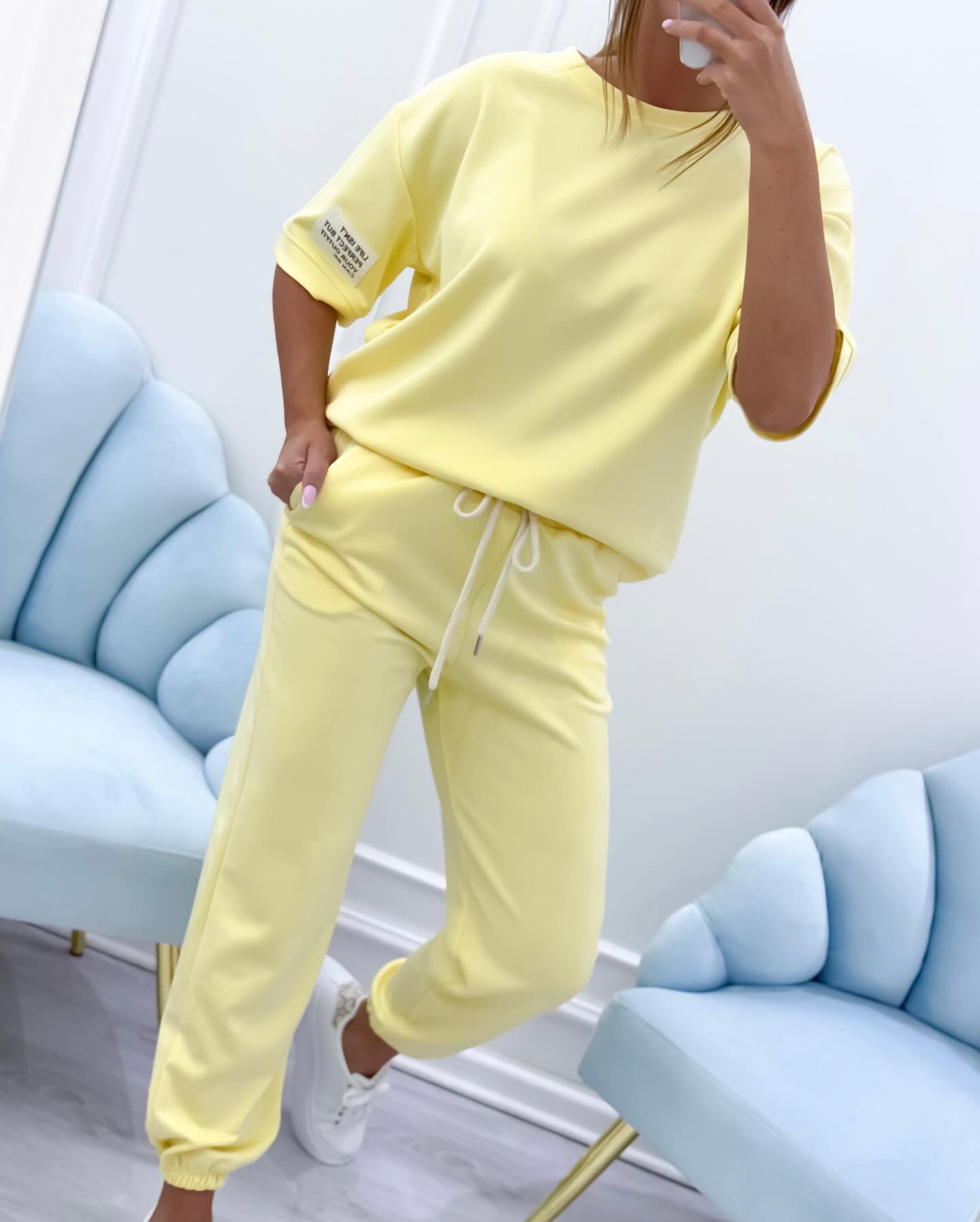 Women's Casual Set with Solid Top and Pants