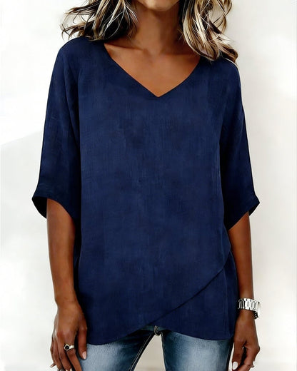 Top Irregular Hem Solid Color V-Neck
