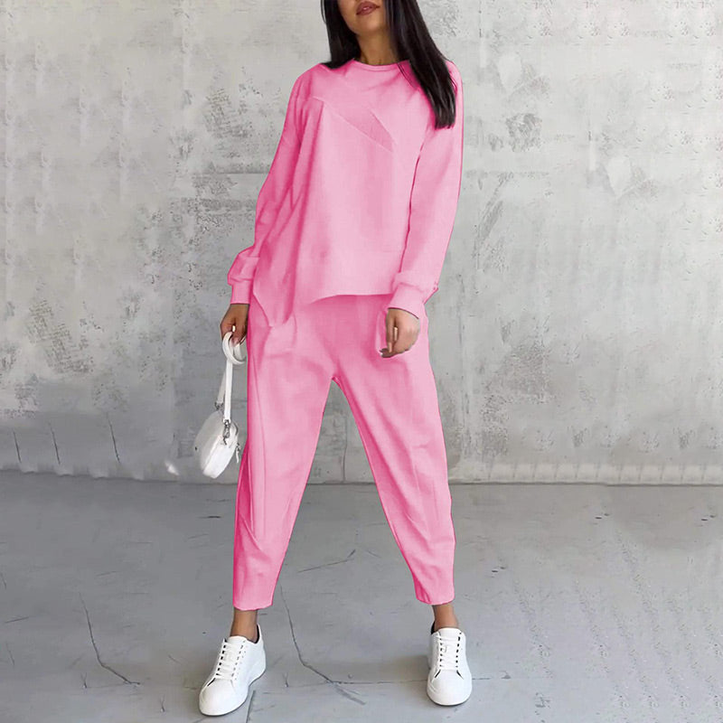 Women's Long-Sleeve Sweatshirt with Irregular Hem and Matching Pants