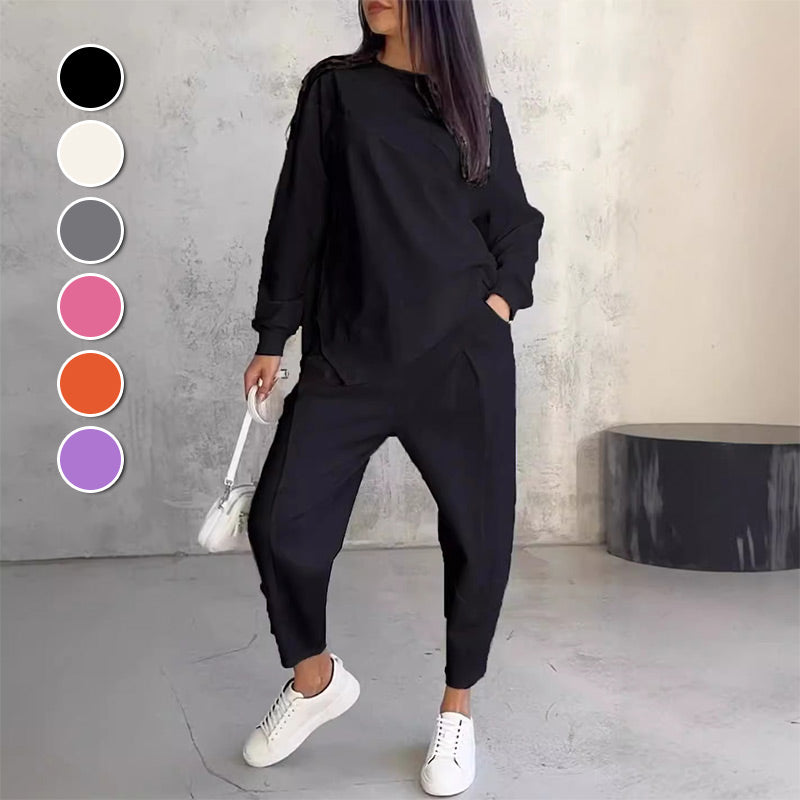 Women's Long-Sleeve Sweatshirt with Irregular Hem and Matching Pants