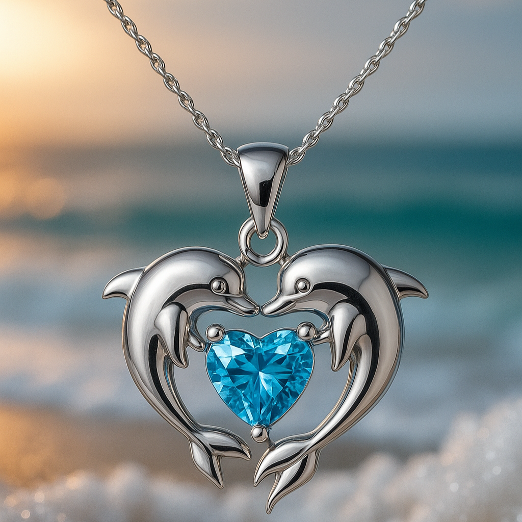 Timeless Silver Double Dolphin Opal Necklace